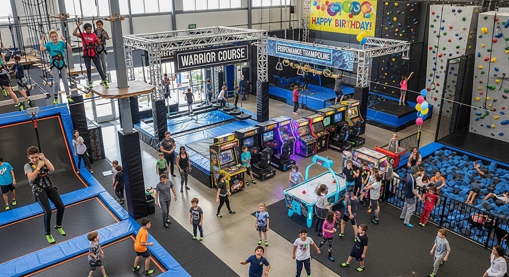 Group planning activities inside Urban Air Adventure Park